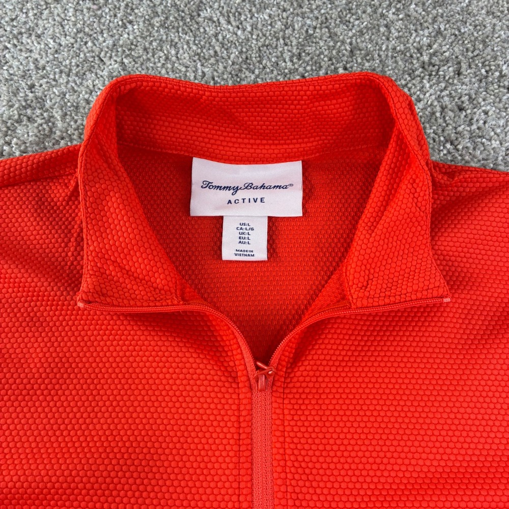 Tommy Bahama Active Womens L Orange 1/4 Zip Waffle Knit Stretch Golfcore Travel